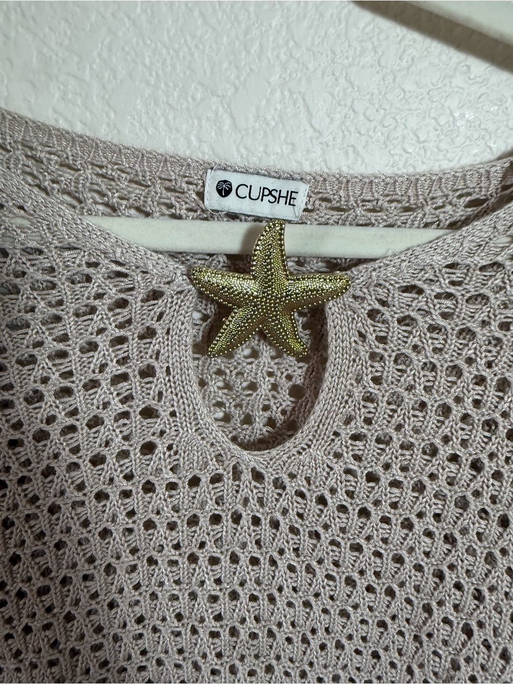 Cupshe Cream Crochet Open-Knit Beach Coverup with Starfish Accent - Picture 4 of 5